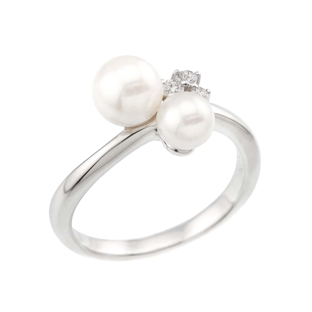 TASAKI Akoya Pearl 6.1-4.9mm Diamond 0.05ct Ring 18K WG 750 5.5-5.75US