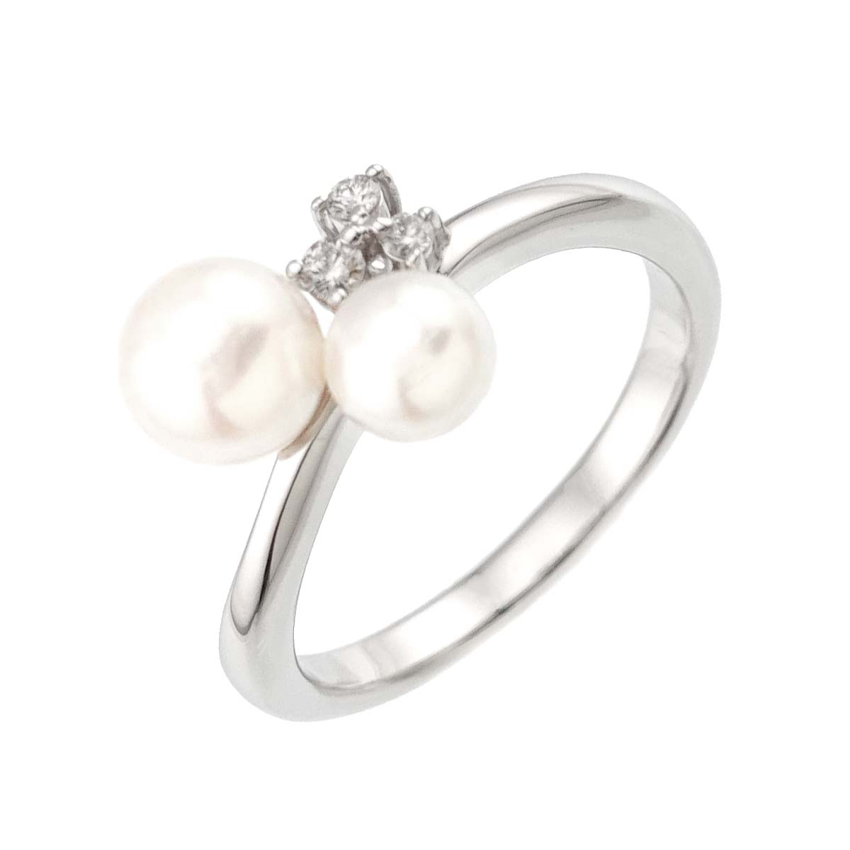 TASAKI Akoya Pearl 6.1-4.9mm Diamond 0.05ct Ring 18K WG 750 5.5-5.75US
