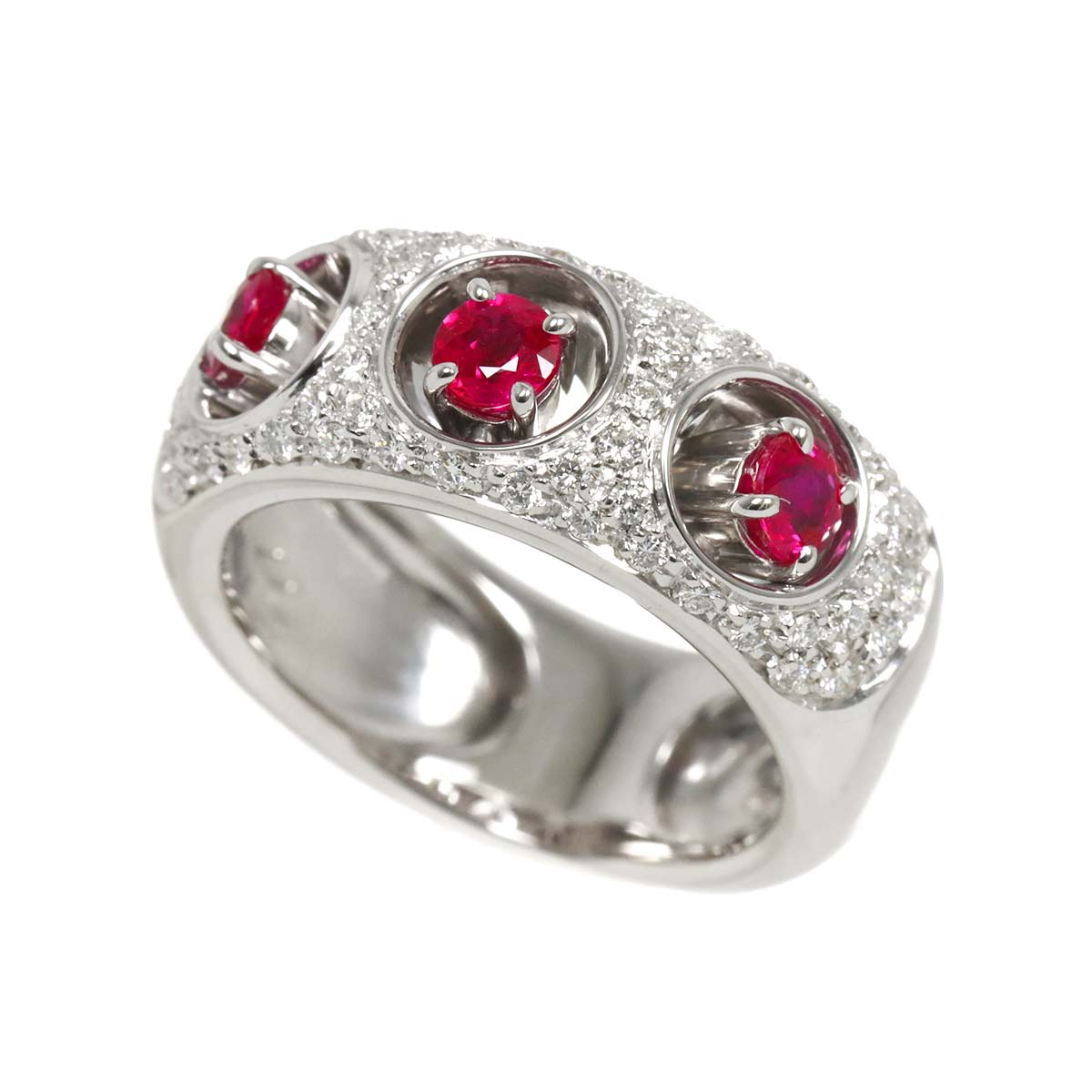 DAMIANI Ruby Diamond Ring 18K WG 750 Size6.75(US)