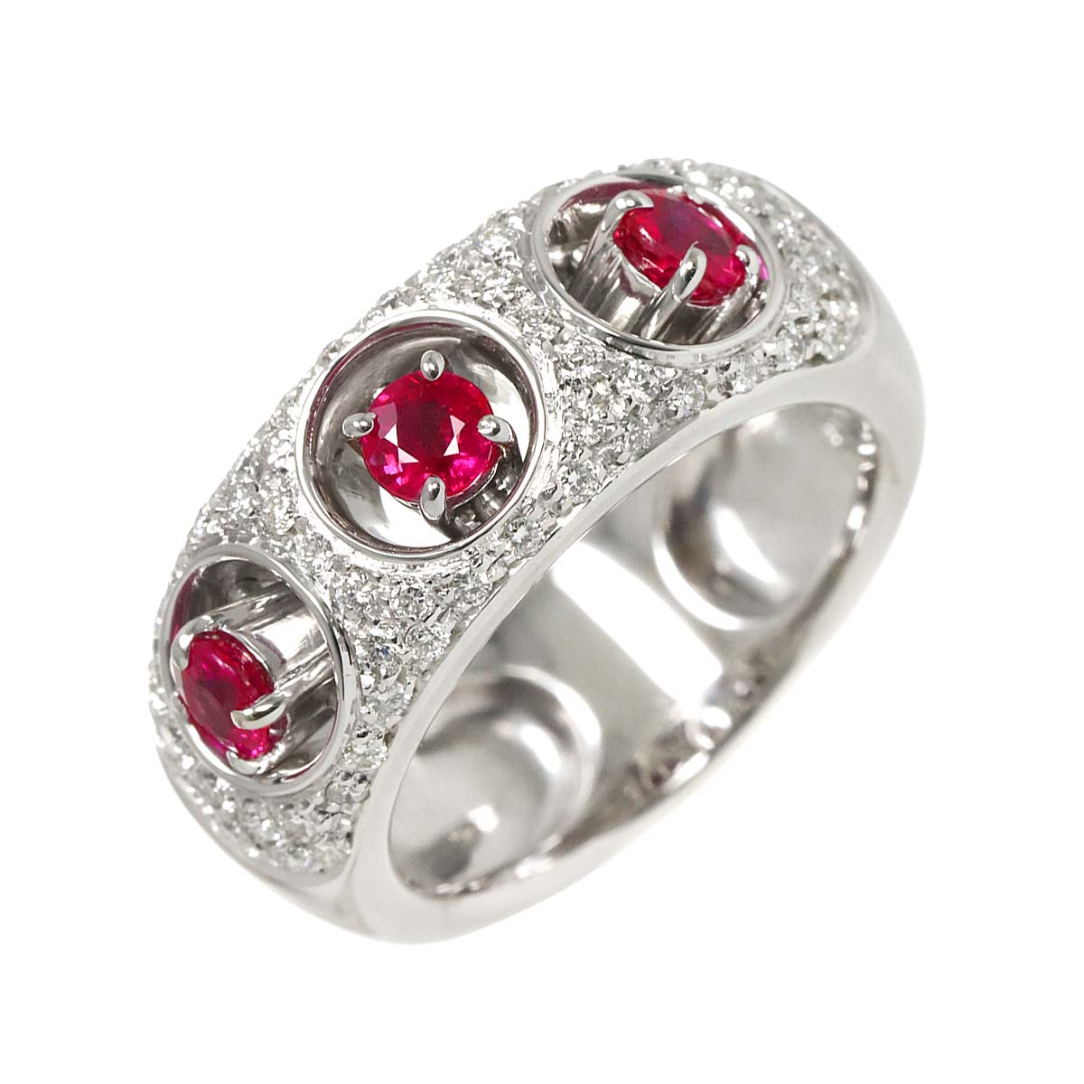 DAMIANI Ruby Diamond Ring 18K WG 750 Size6.75(US)