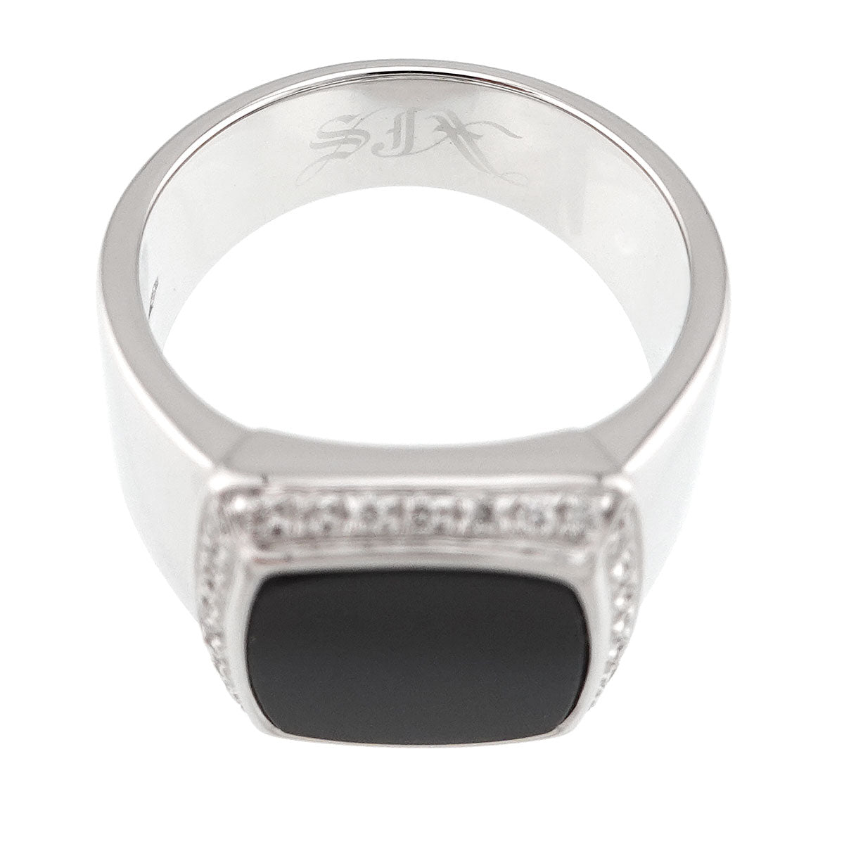 SJX Onyx Diamond 0.15ct Ring 18K White Gold 750 size7.25-7.5(US)