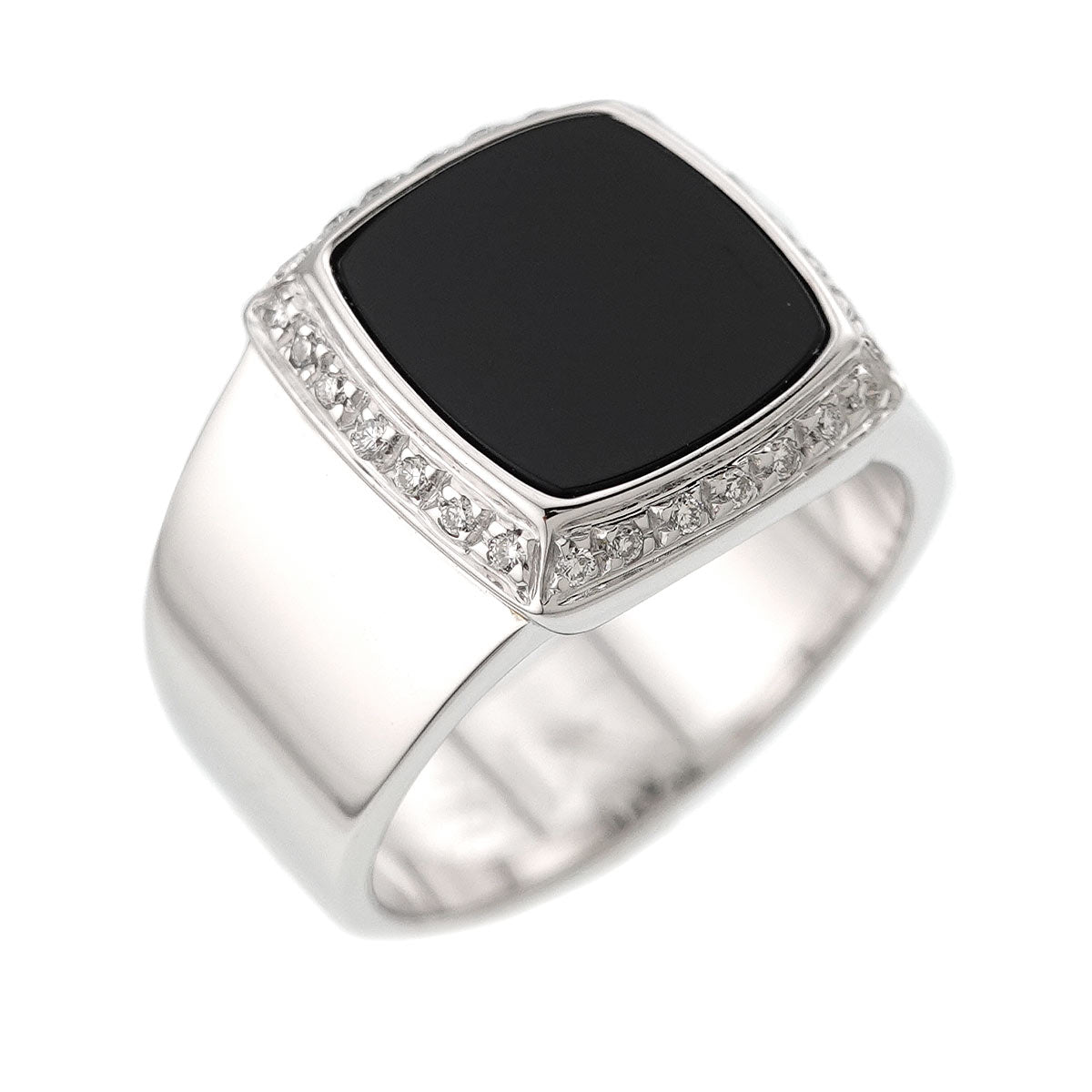 SJX Onyx Diamond 0.15ct Ring 18K White Gold 750 size7.25-7.5(US)