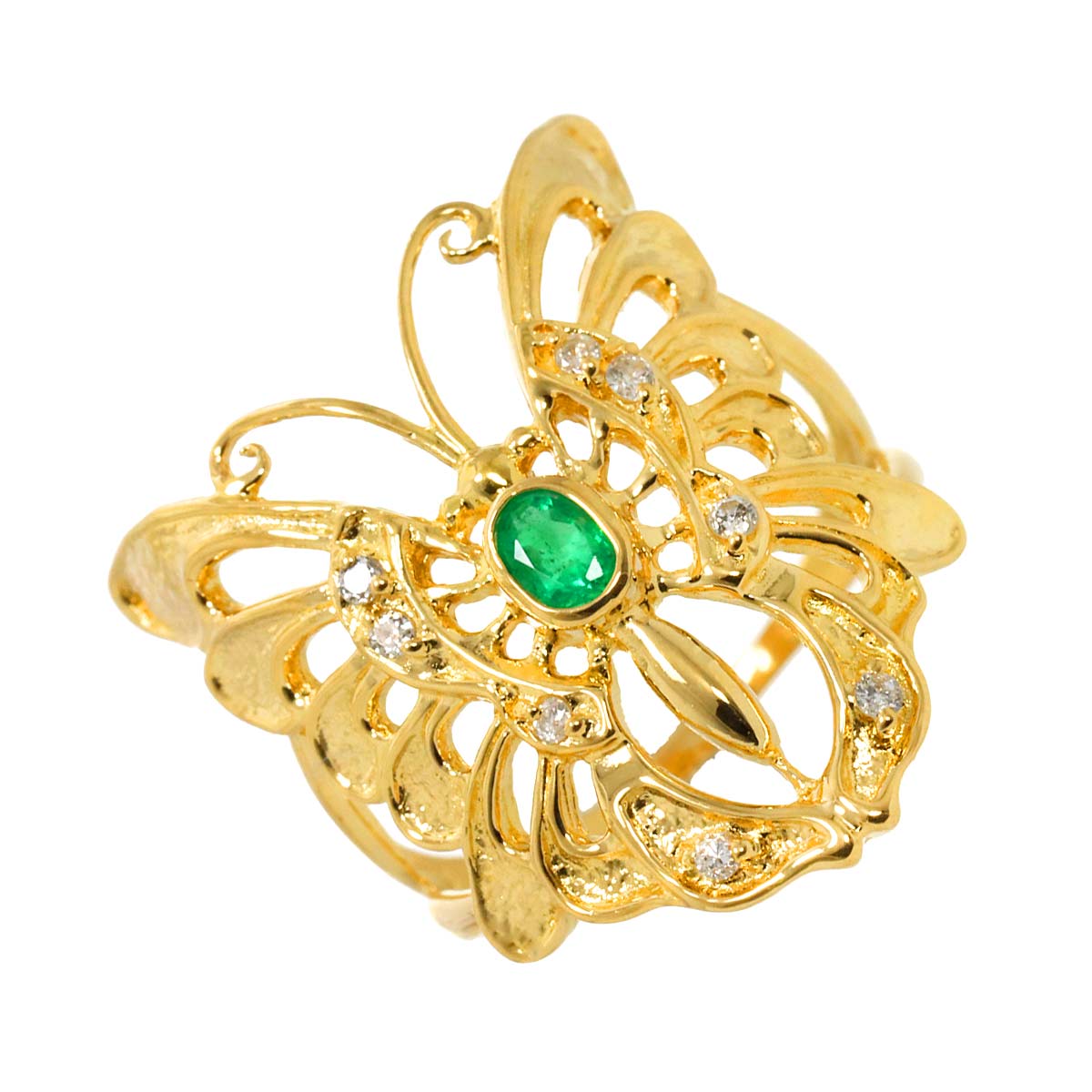 Emerald 0.18ct Diamond 0.08ct Ring 18K YG 750 size6.25-6.5((US)