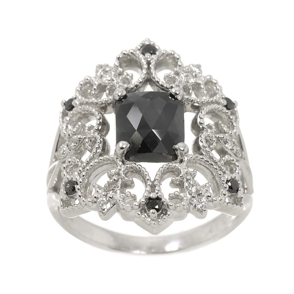 Black Diamond 1.41ct Diamond 0.25ct Ring 18K K18 WG 750 size6(US)