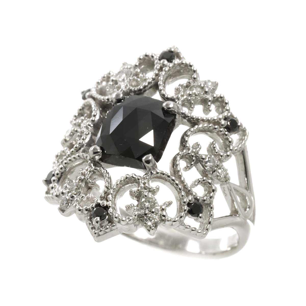 Black Diamond 1.41ct Diamond 0.25ct Ring 18K K18 WG 750 size6(US)