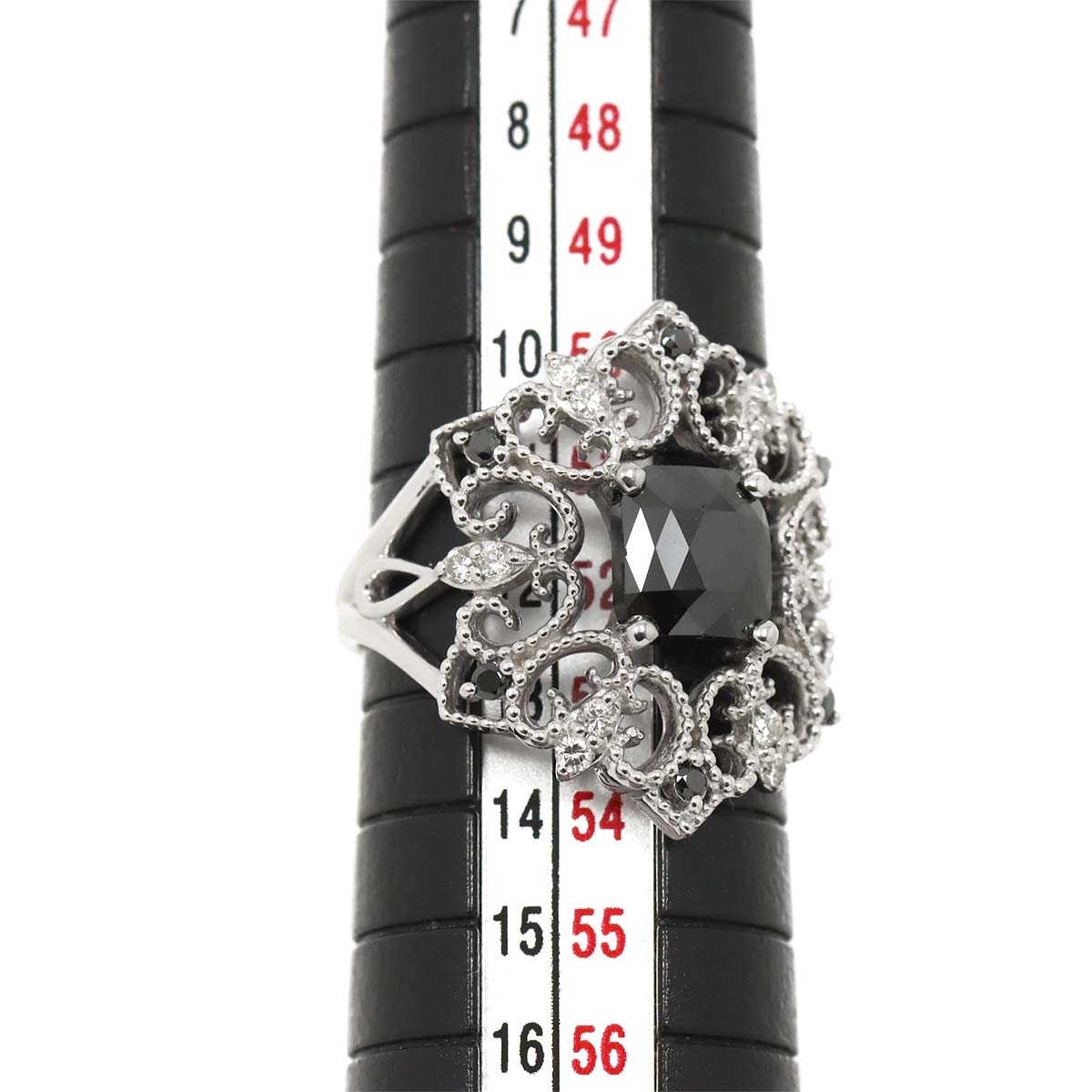 Black Diamond 1.41ct Diamond 0.25ct Ring 18K K18 WG 750 size6(US)