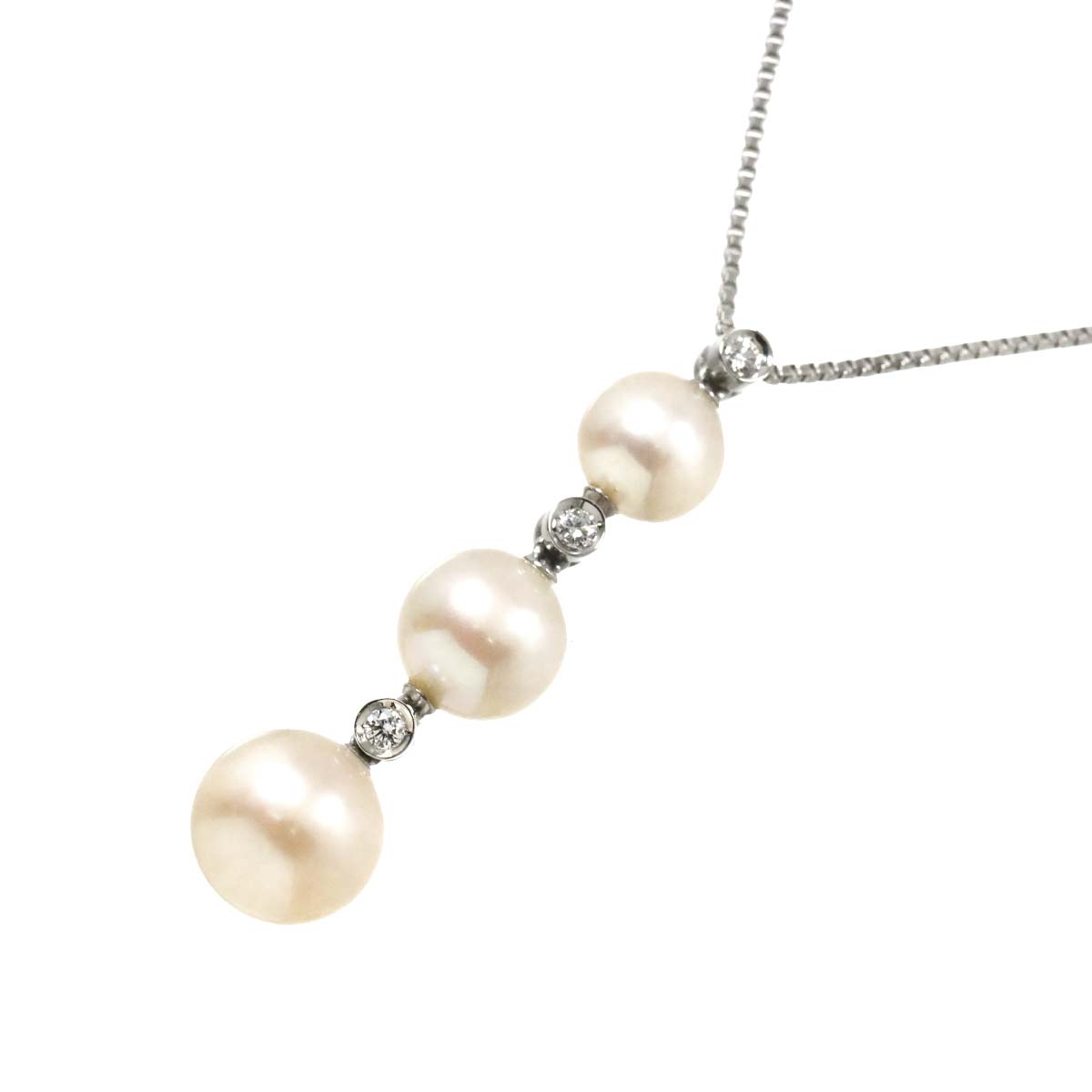 Freshwater cultured pearl Diamond 0.09ct Necklace Pt Platinum