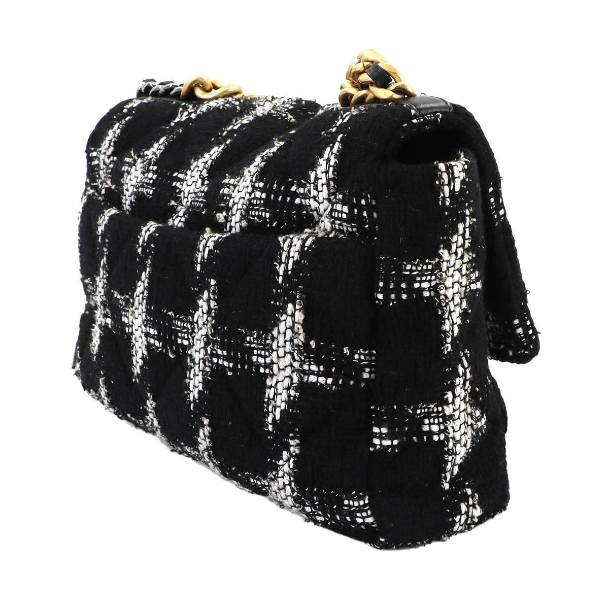 CHANEL 19 2way Chain Hand Shoulder Bag Tweed Black White AS1161 Purse