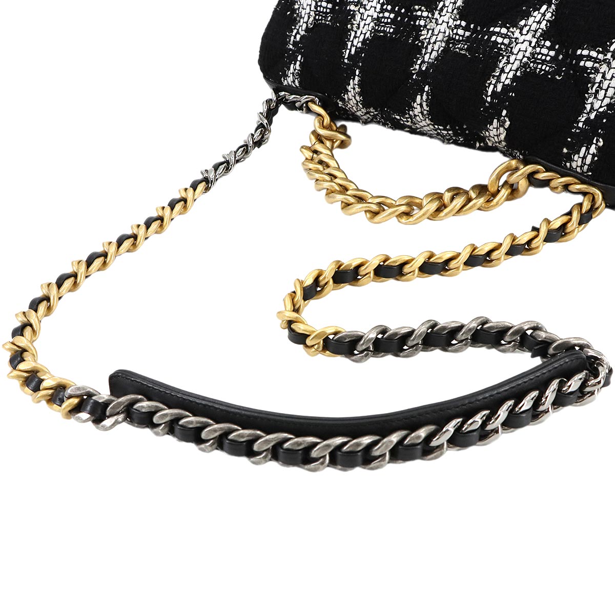 CHANEL 19 2way Chain Hand Shoulder Bag Tweed Black White AS1161 Purse
