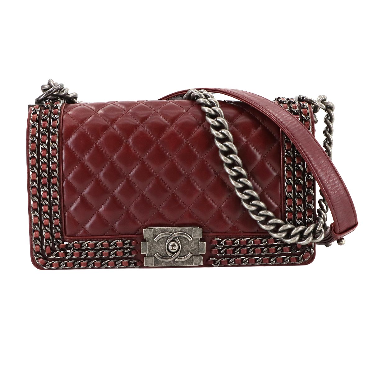 BOY CHANEL Chain Shoulder Bag Leather Bordeaux A67086 Purse