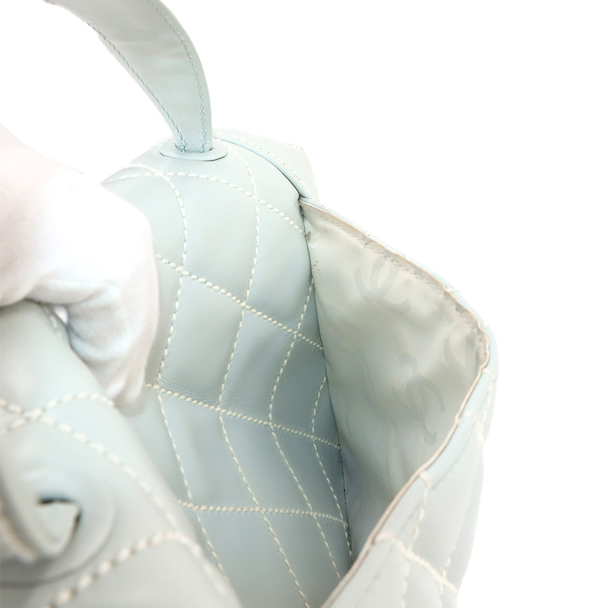 Matelasse Wild Stitch Hand Bag Leather Light Gray