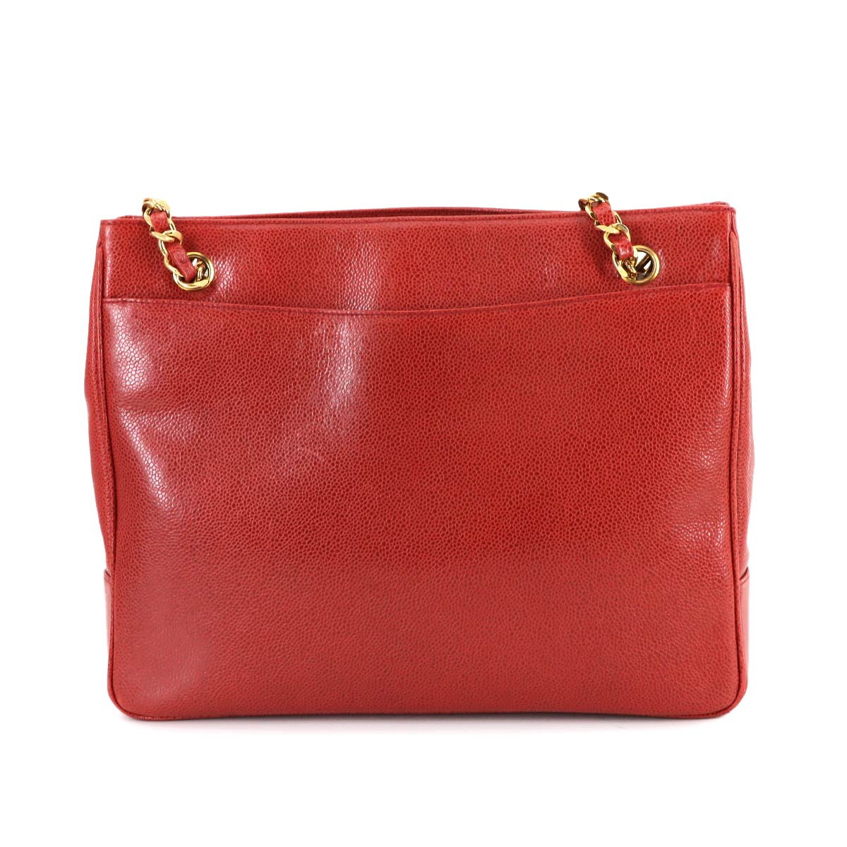 Chain Shoulder Bag Caviar Skin Leather Red Purse