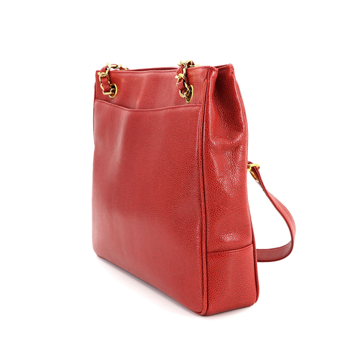 Chain Shoulder Bag Caviar Skin Leather Red Purse