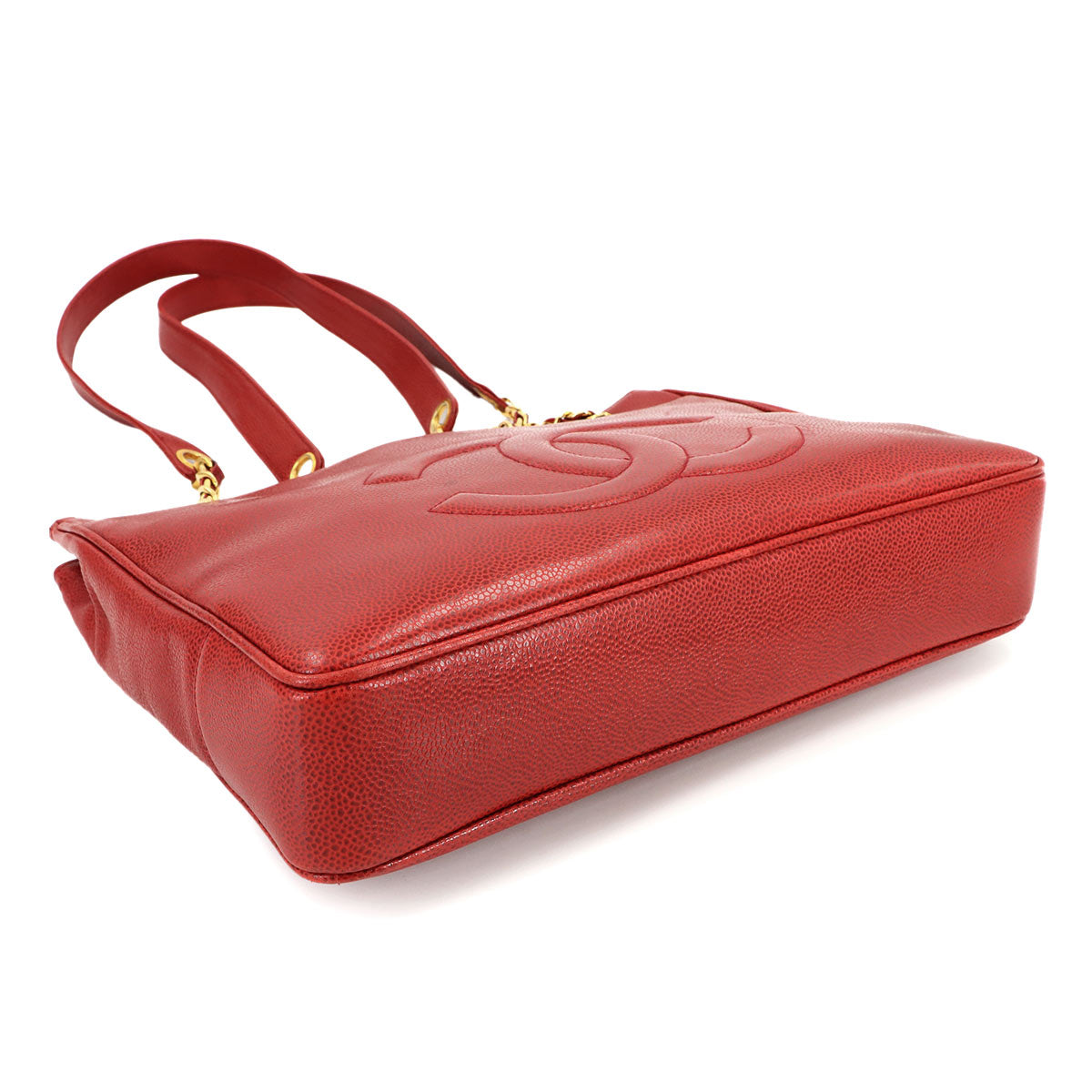 Chain Shoulder Bag Caviar Skin Leather Red Purse