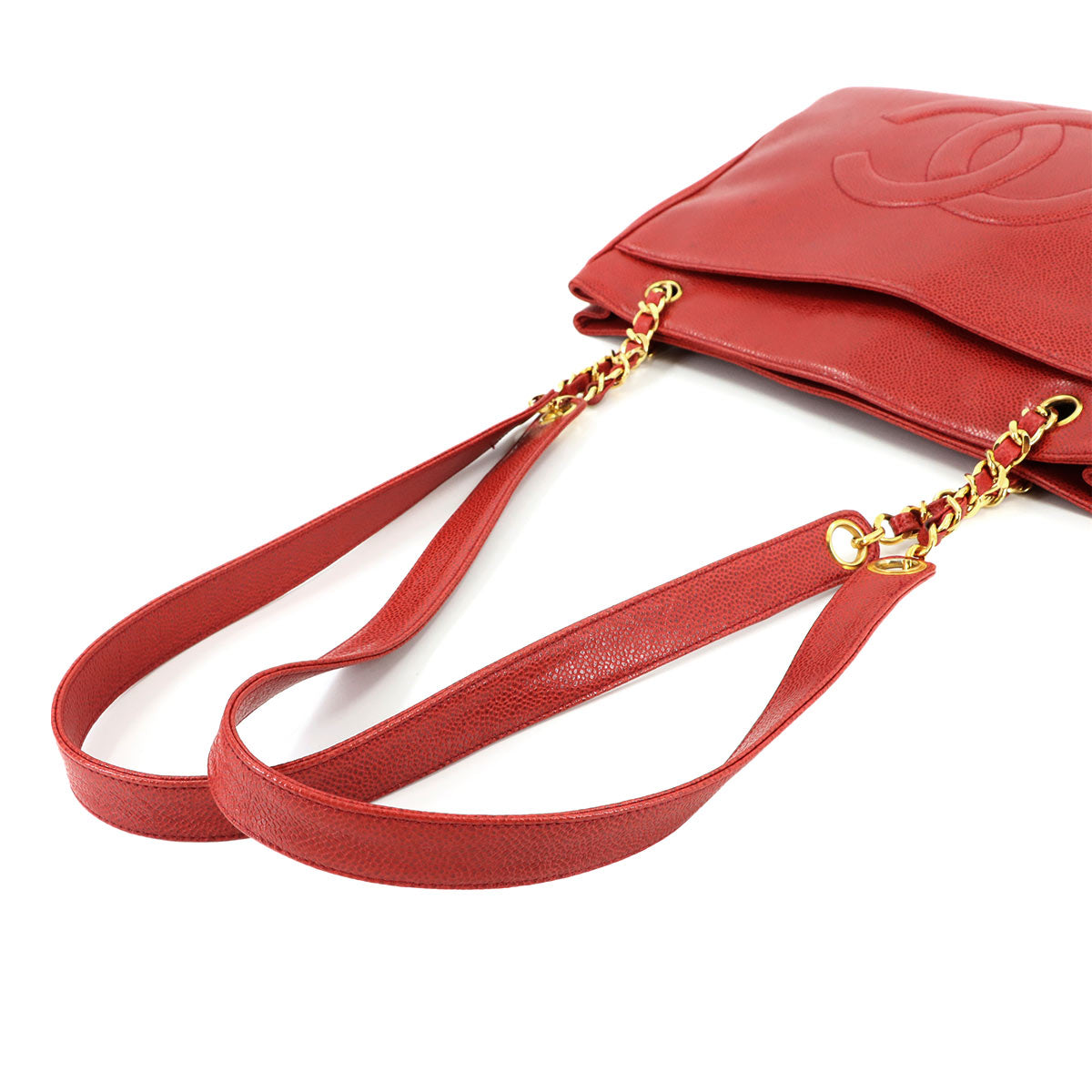Chain Shoulder Bag Caviar Skin Leather Red Purse