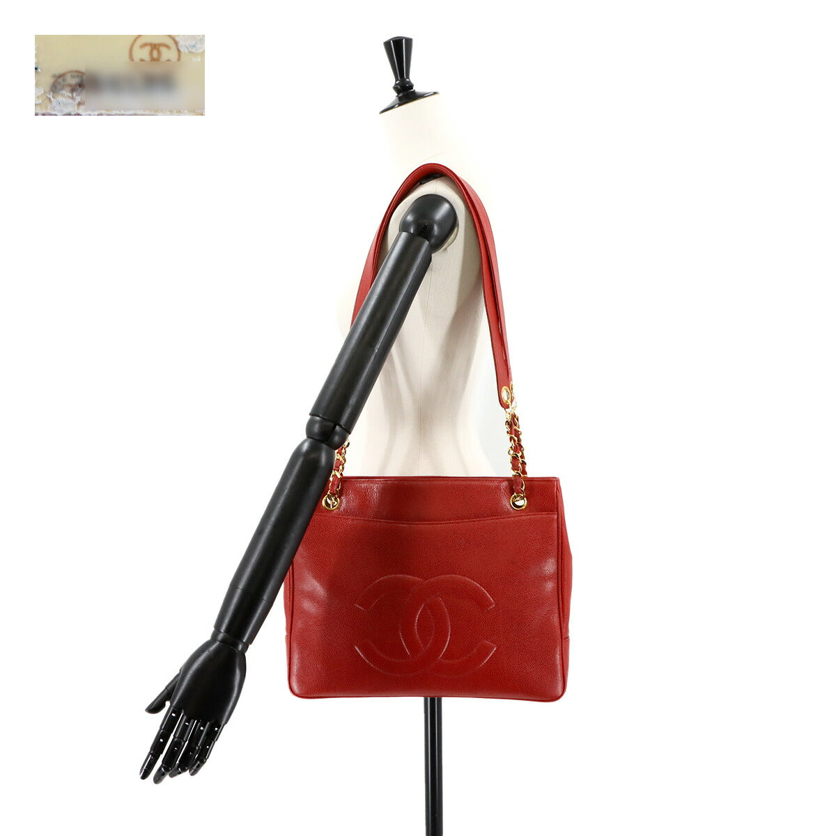 Chain Shoulder Bag Caviar Skin Leather Red Purse