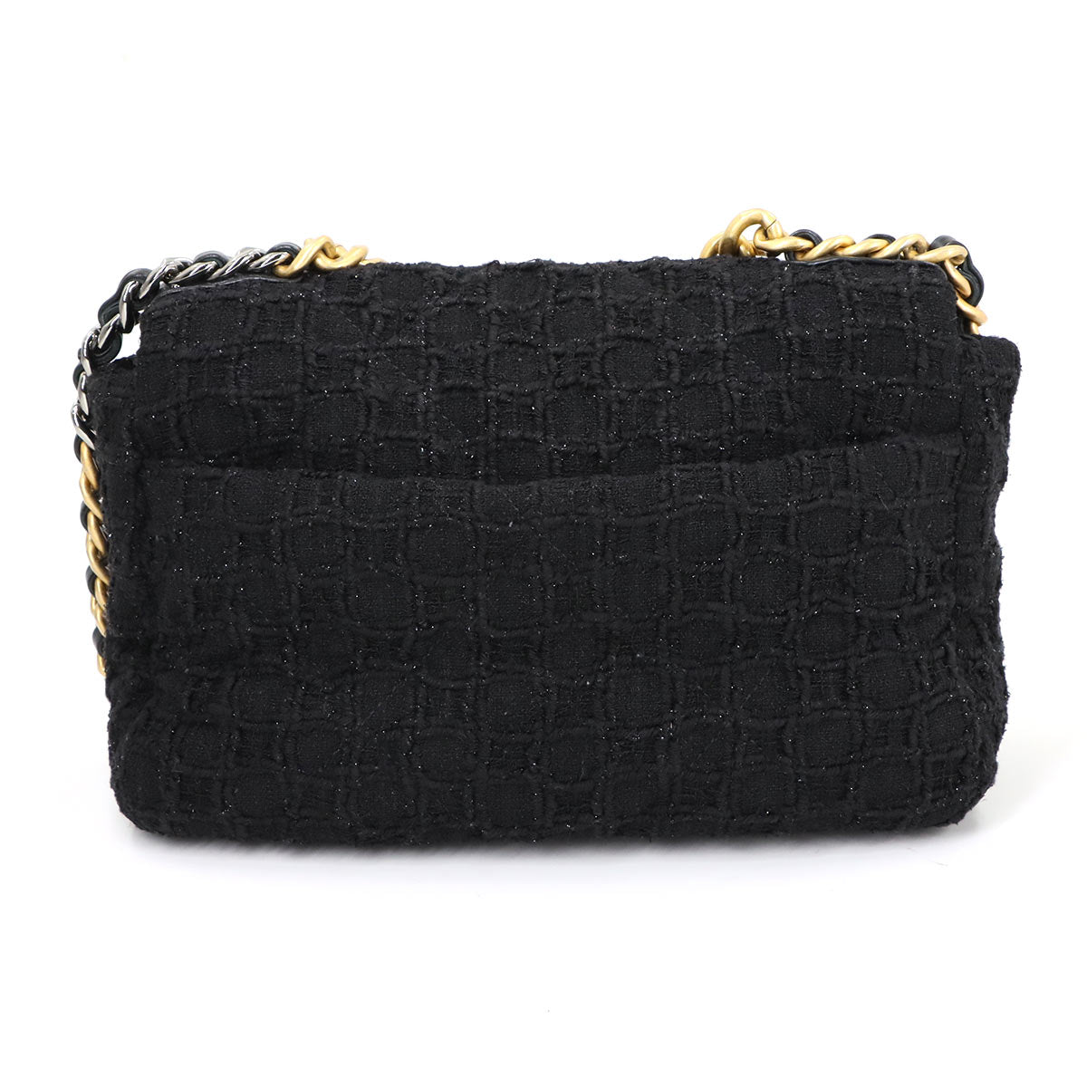 CHANEL 19 Chain Hand Shoulder Bag Tweed Leather Black AS1160