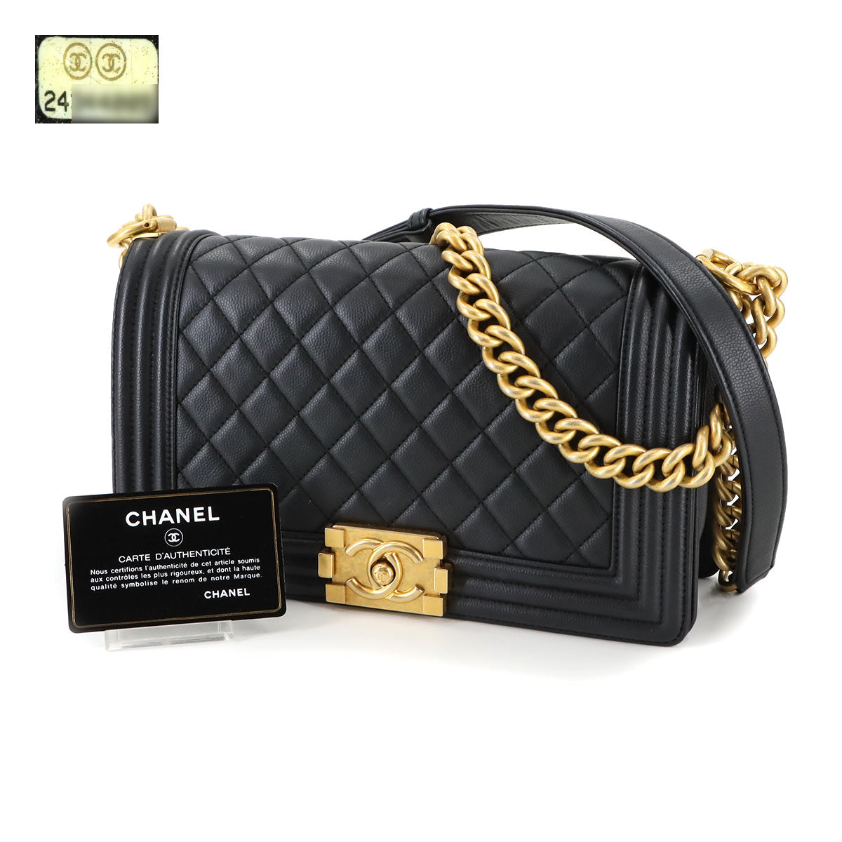 BOY CHANEL Chain Shoulder Bag Leather Black A67086 Purse
