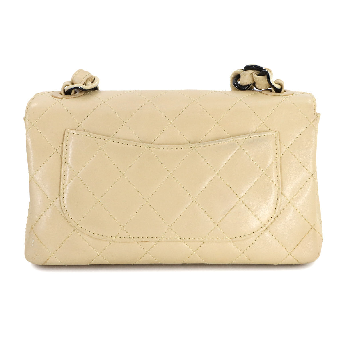 Matelasse Plastic Chain Shoulder Bag Leather Beige Black