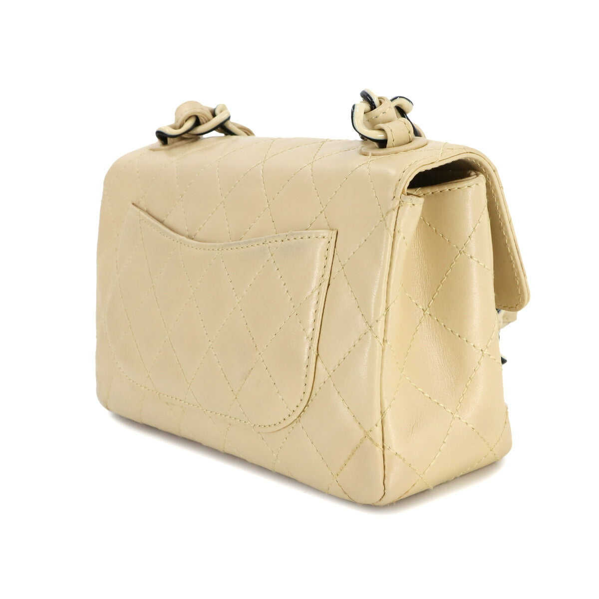 Matelasse Plastic Chain Shoulder Bag Leather Beige Black