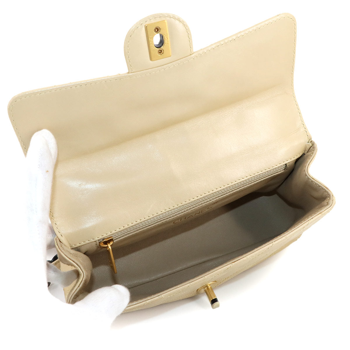 Matelasse Plastic Chain Shoulder Bag Leather Beige Black