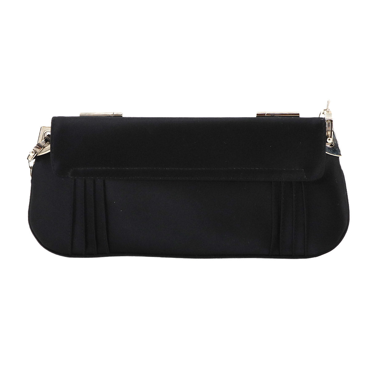 Chain Hand Clutch Bag Satin Black Purse