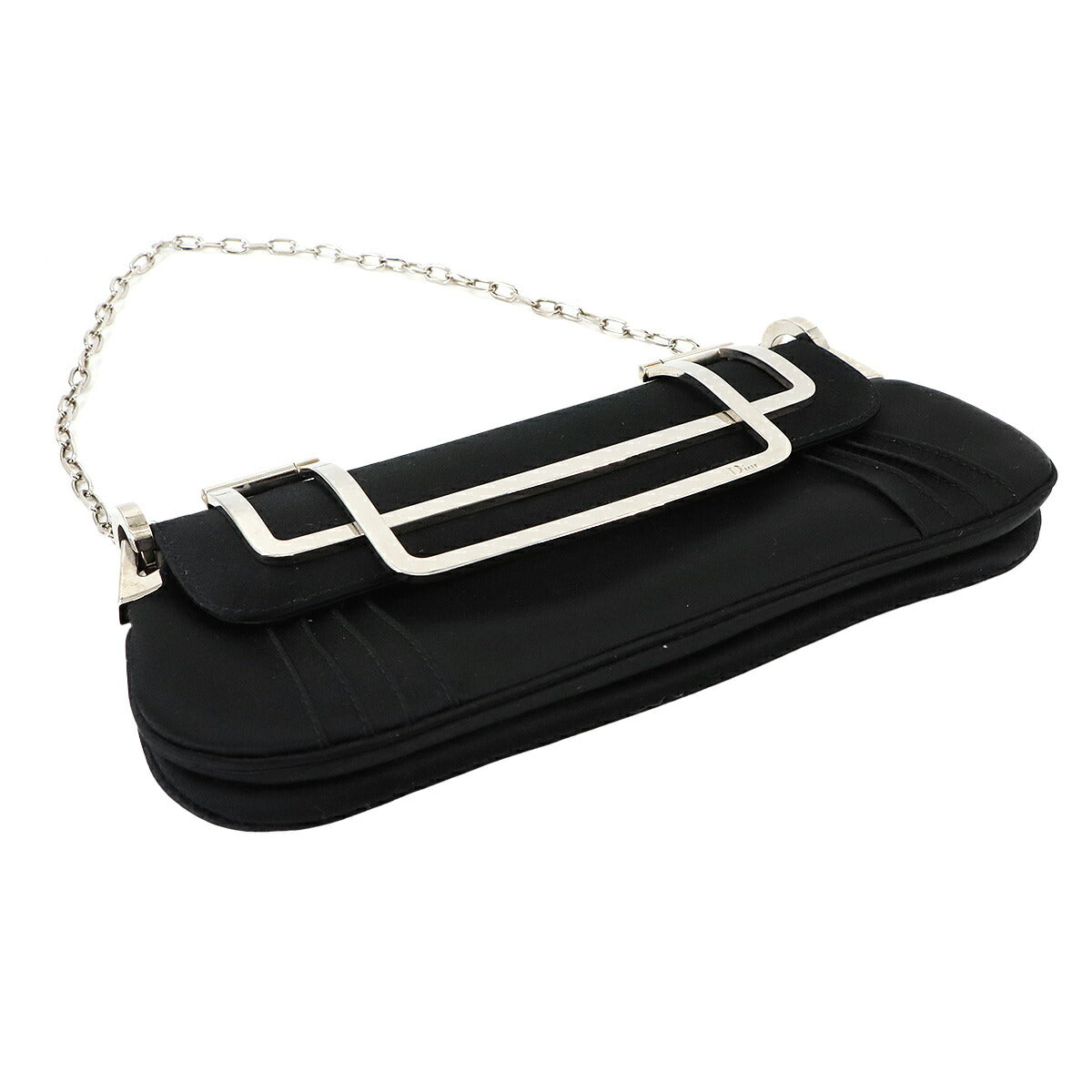Chain Hand Clutch Bag Satin Black Purse