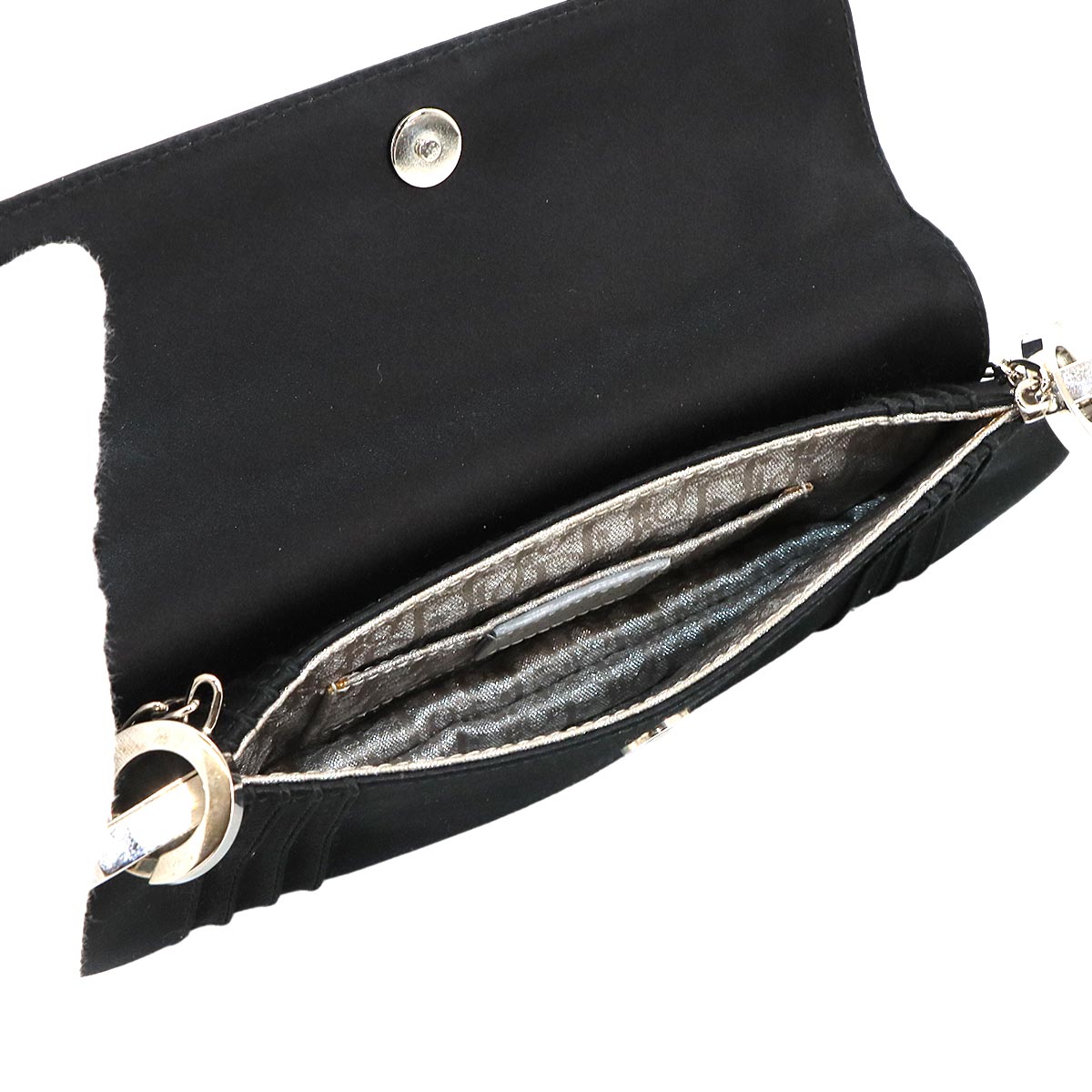 Chain Hand Clutch Bag Satin Black Purse