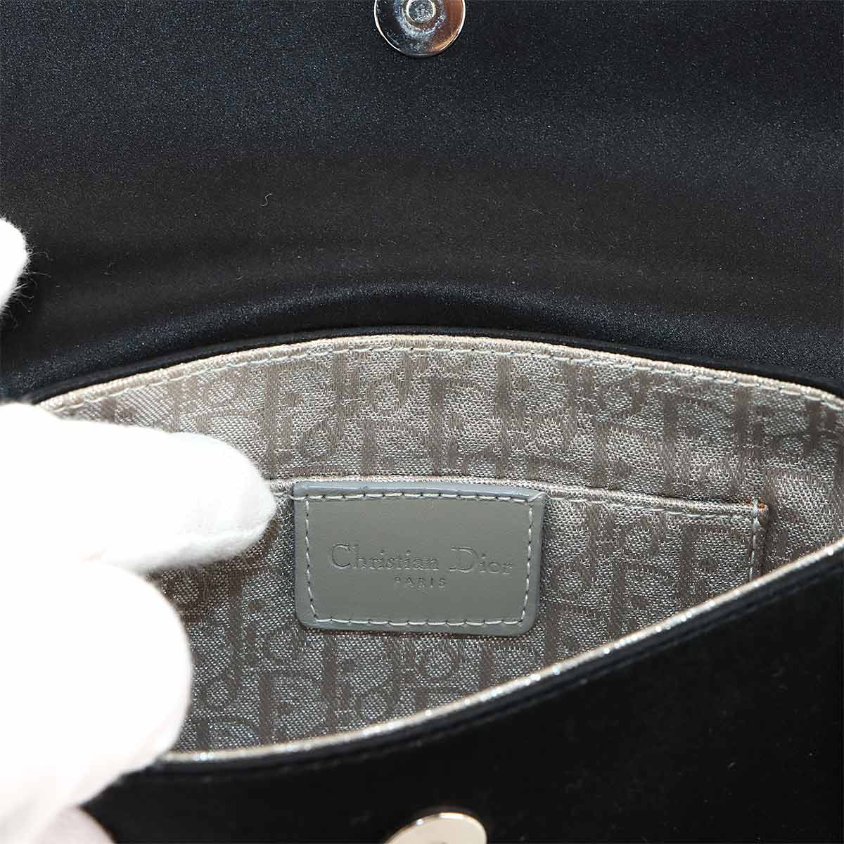 Chain Hand Clutch Bag Satin Black Purse