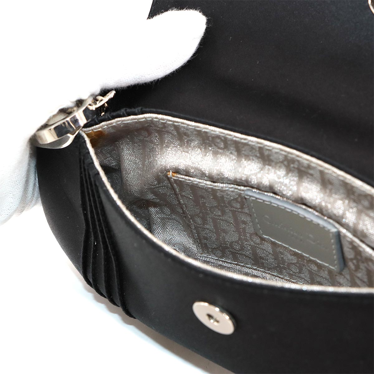 Chain Hand Clutch Bag Satin Black Purse