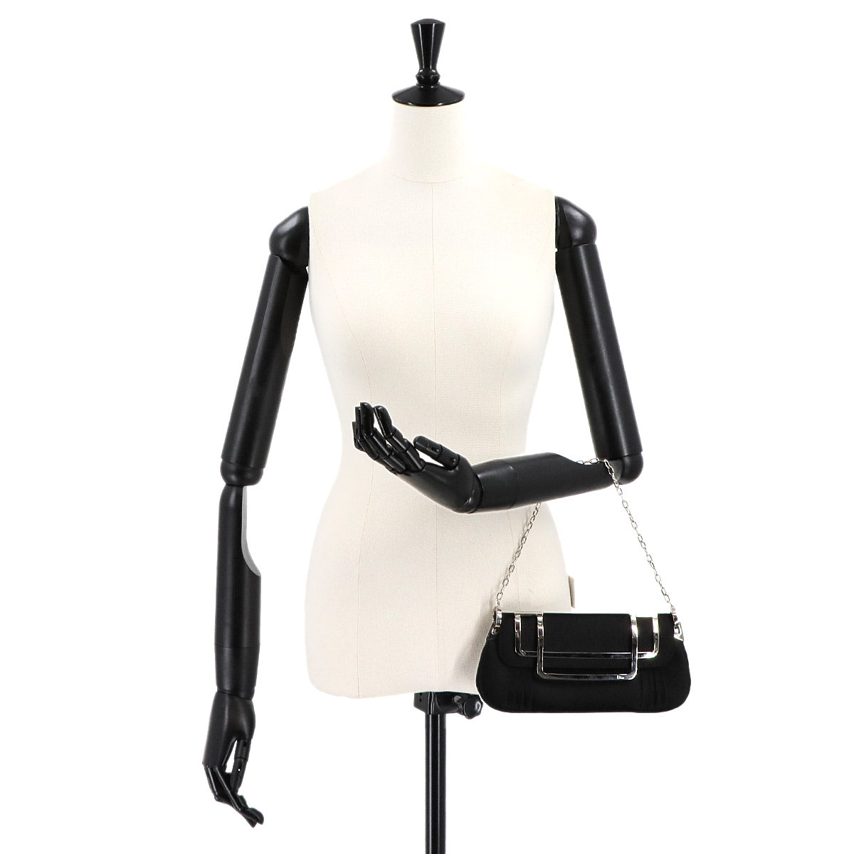 Chain Hand Clutch Bag Satin Black Purse