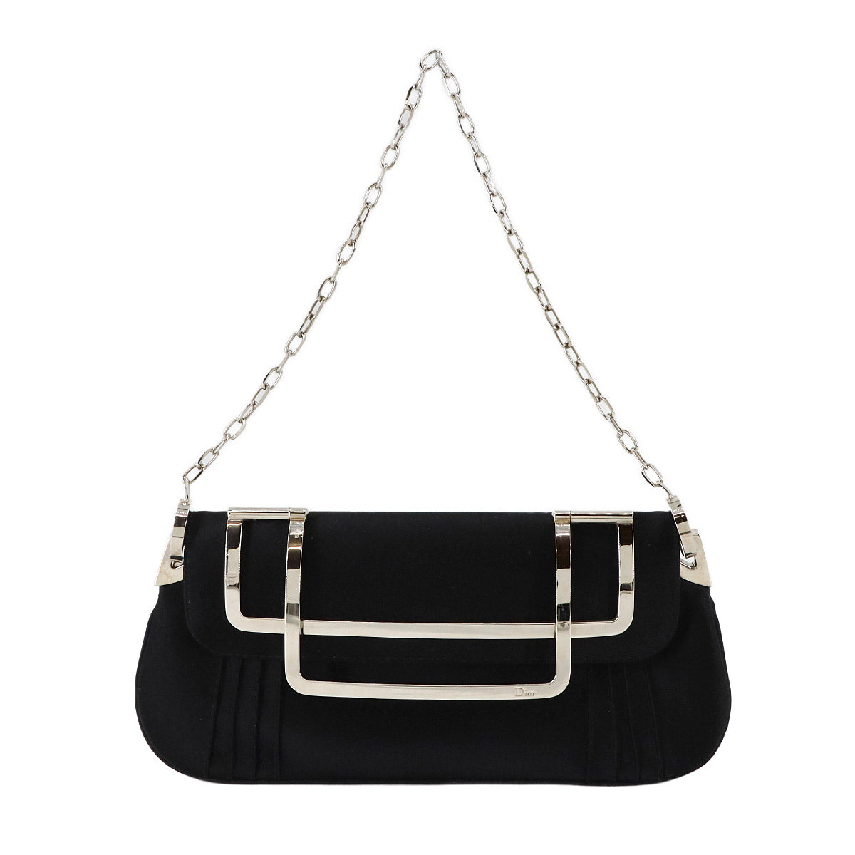 Chain Hand Clutch Bag Satin Black Purse