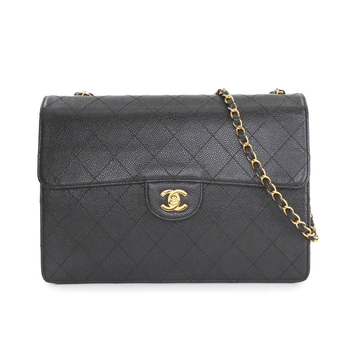 Matelasse Chain Shoulder Bag Leather Black