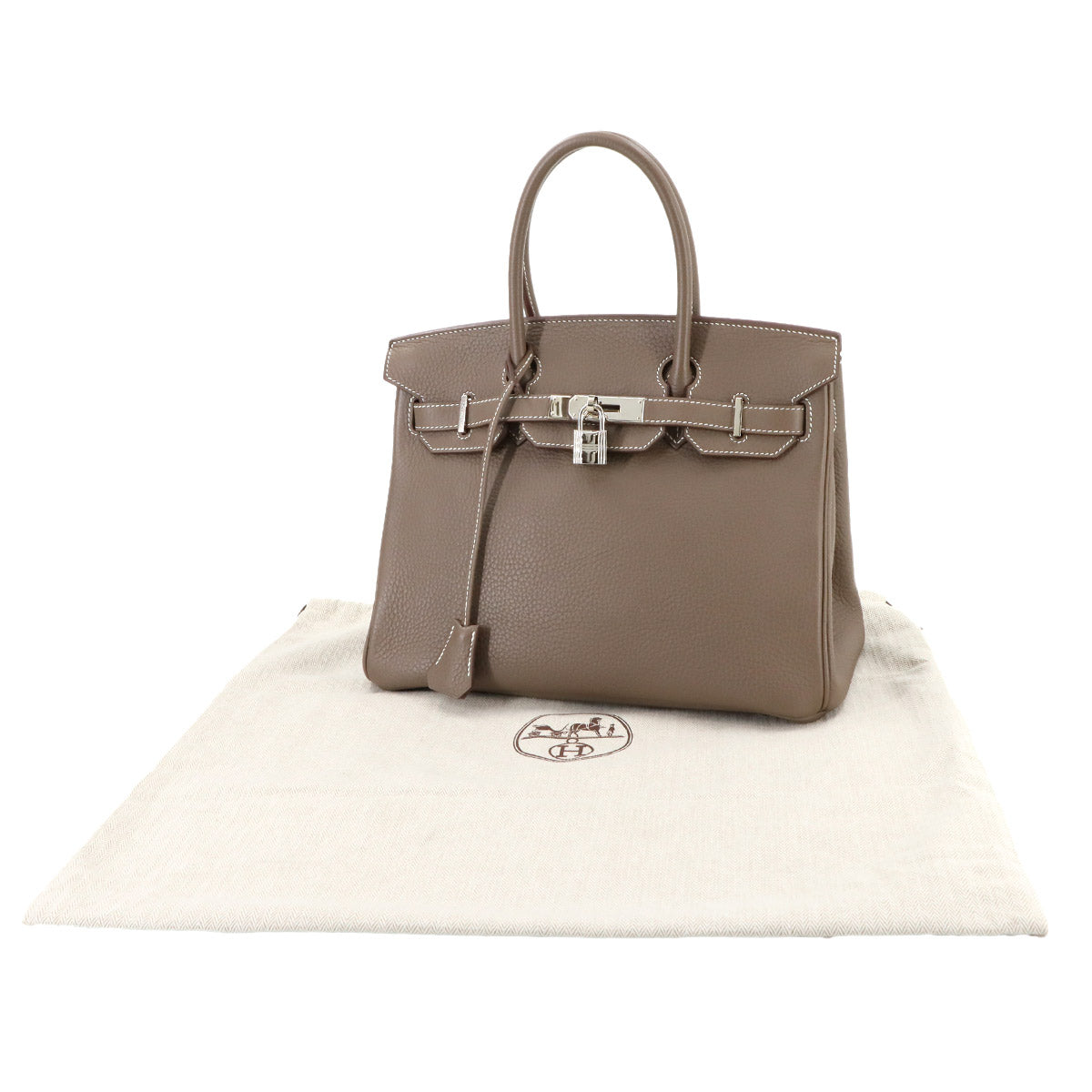Birkin 30 Hand Bag Taurillon Clemence Etoupe Purse Beige