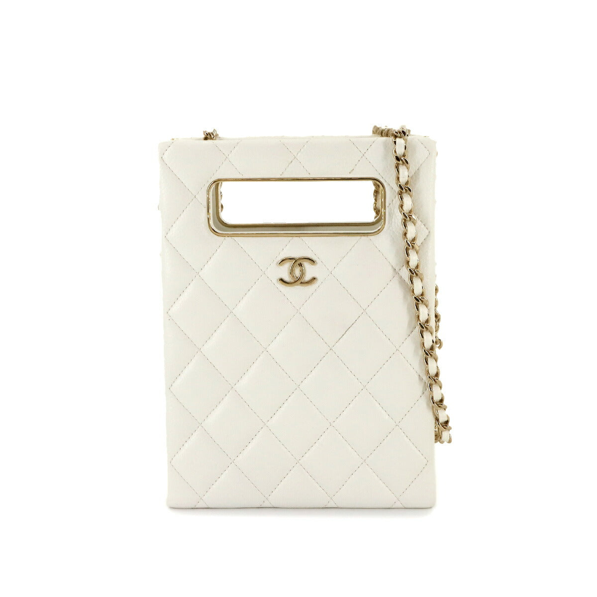Matelasse Chain Shoulder Bag Leather White AS3314