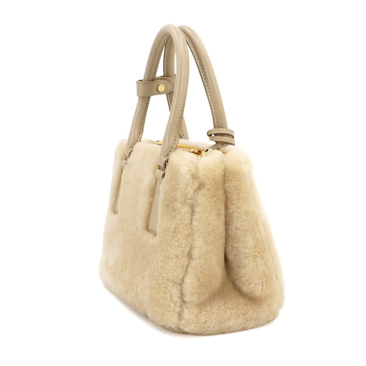 Galleria Mini Hand Shoulder Bag Shearling Leather Beige 1BA906