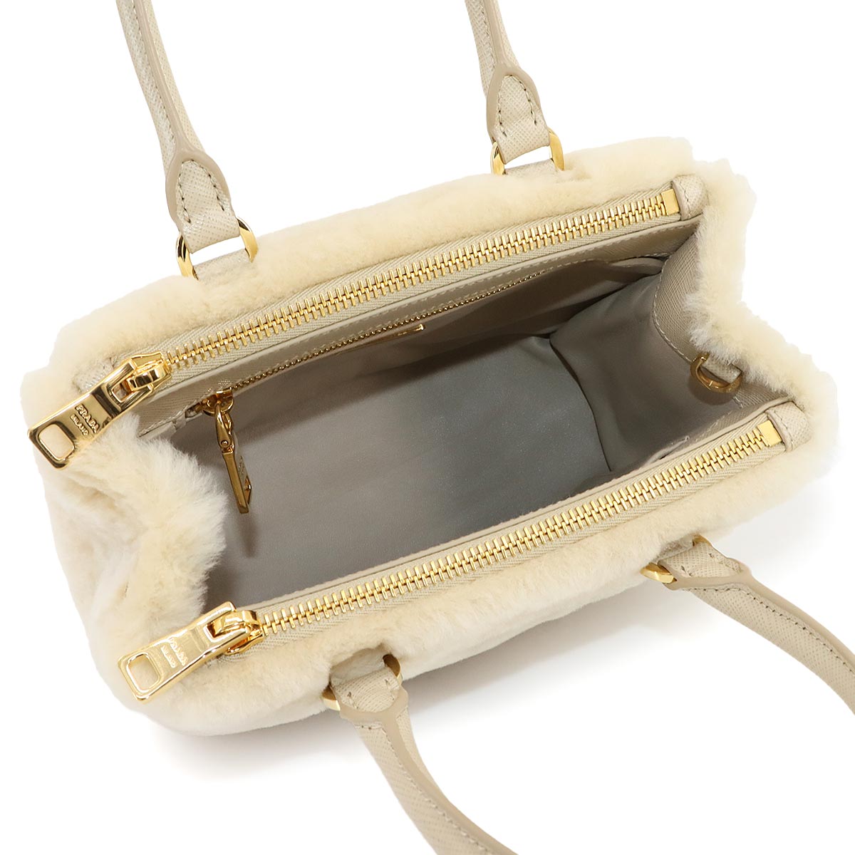 Galleria Mini Hand Shoulder Bag Shearling Leather Beige 1BA906