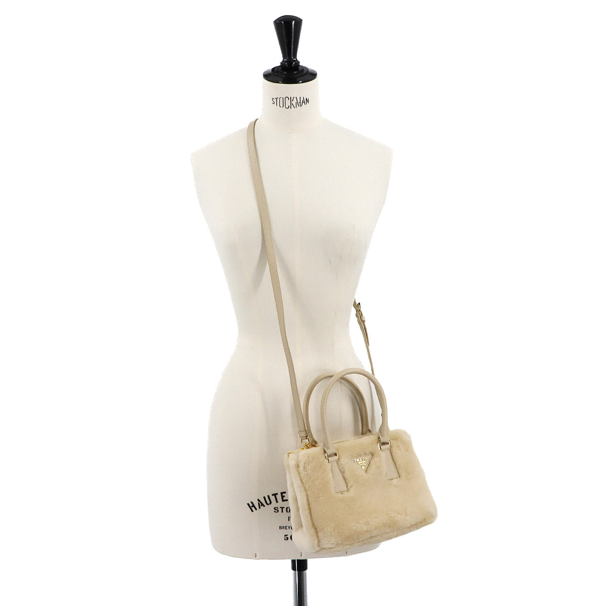 Galleria Mini Hand Shoulder Bag Shearling Leather Beige 1BA906