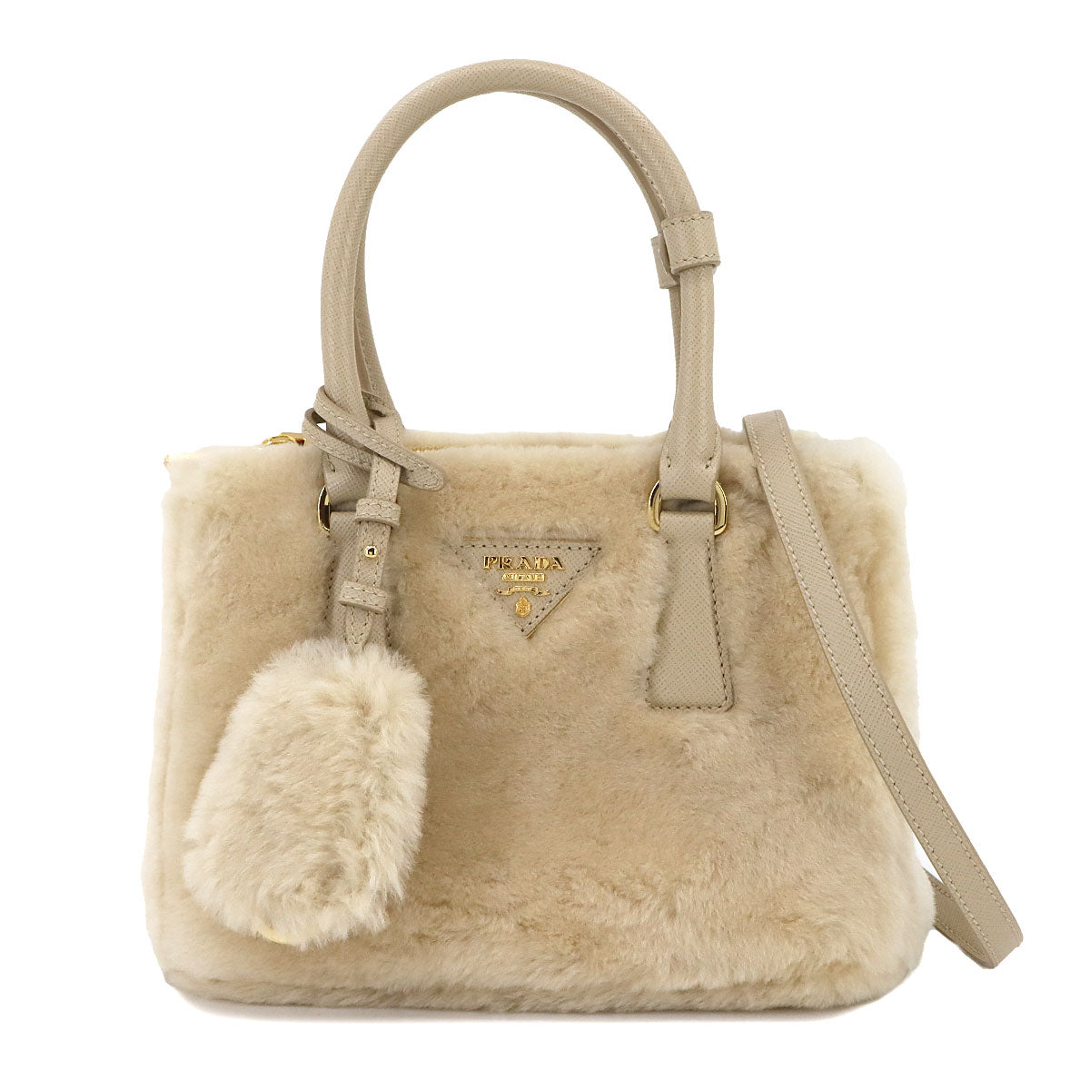 Galleria Mini Hand Shoulder Bag Shearling Leather Beige 1BA906