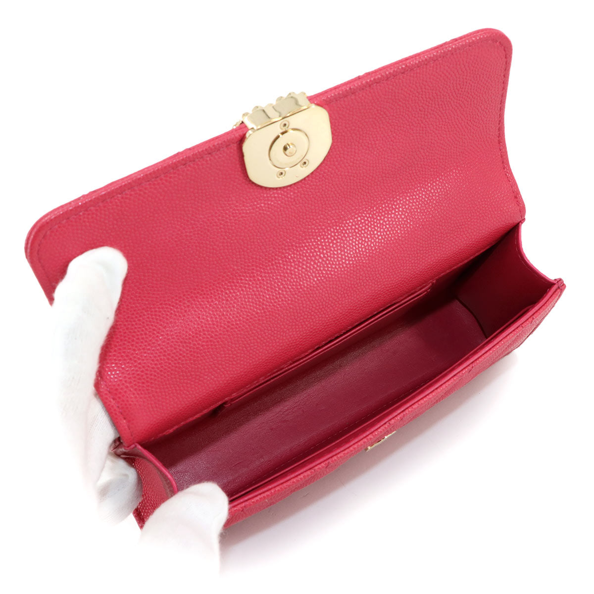 Matelasse Hand Shoulder Bag Caviar Skin Leather Pink AP3238