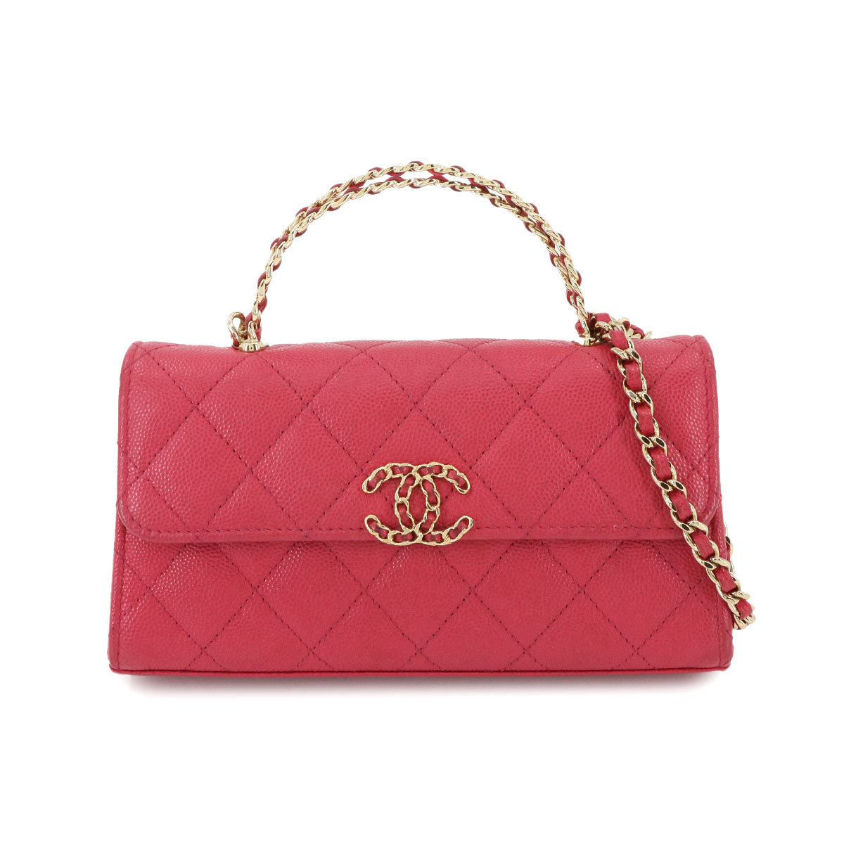 Matelasse Hand Shoulder Bag Caviar Skin Leather Pink AP3238