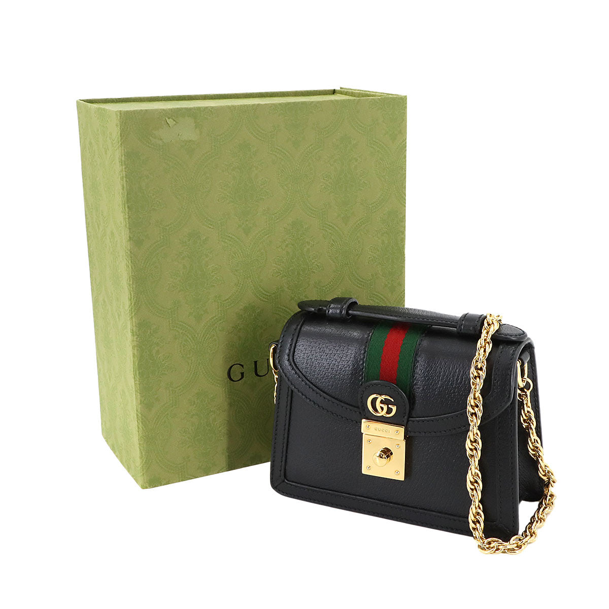 Ophidia Mini Hand Chain Shoulder Bag Leather Black 779834 Purse
