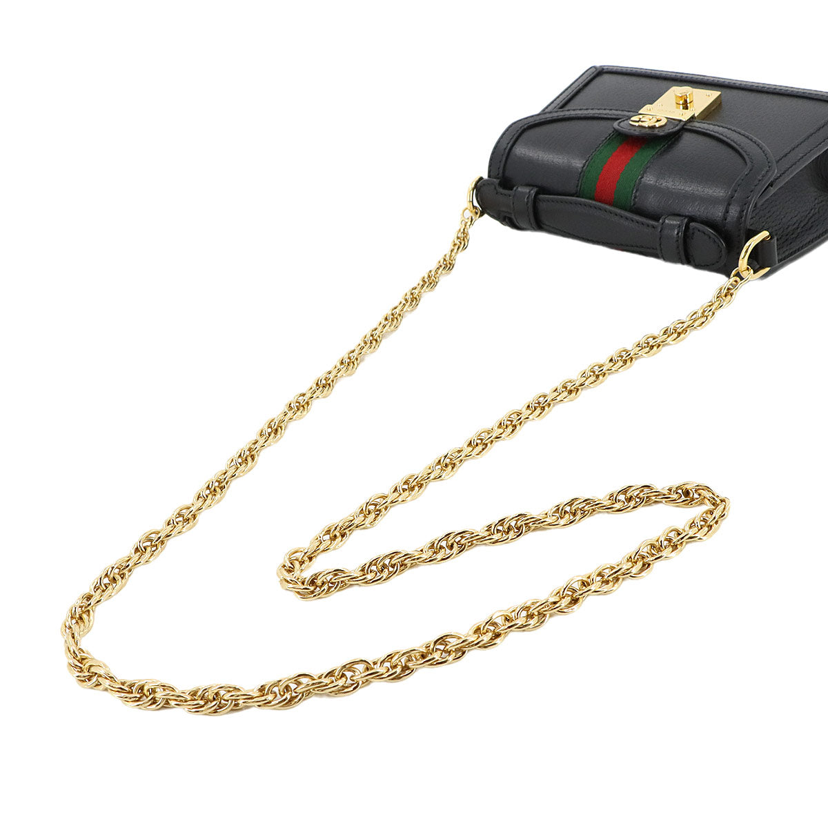 Ophidia Mini Hand Chain Shoulder Bag Leather Black 779834 Purse