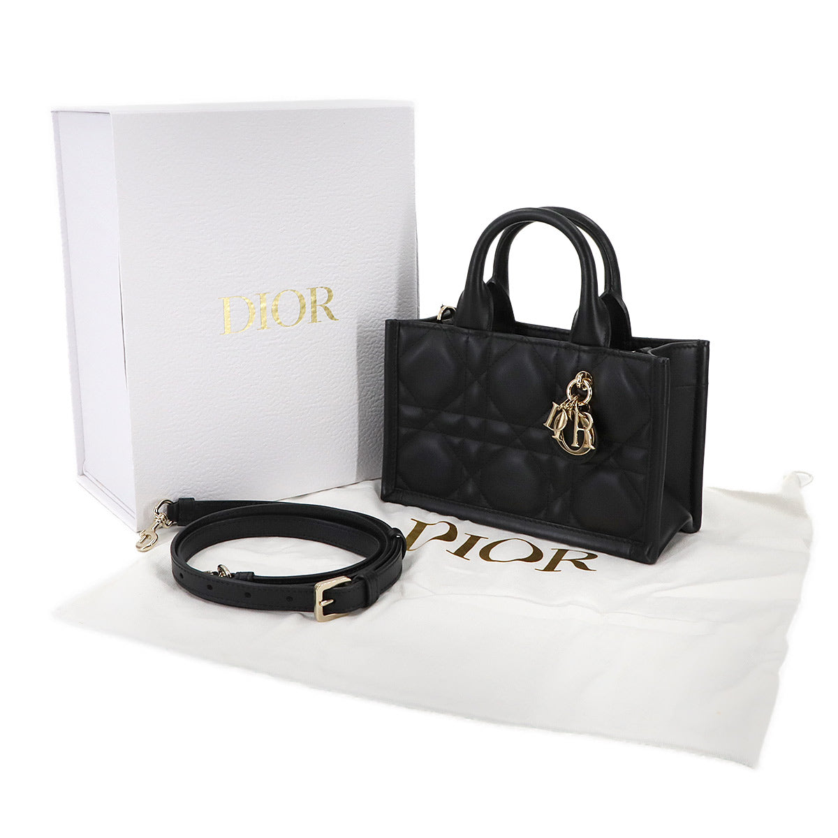 Christian Dior Macrocannage Book Tote Mini Bag Leather Black S5573OWHP 90283252