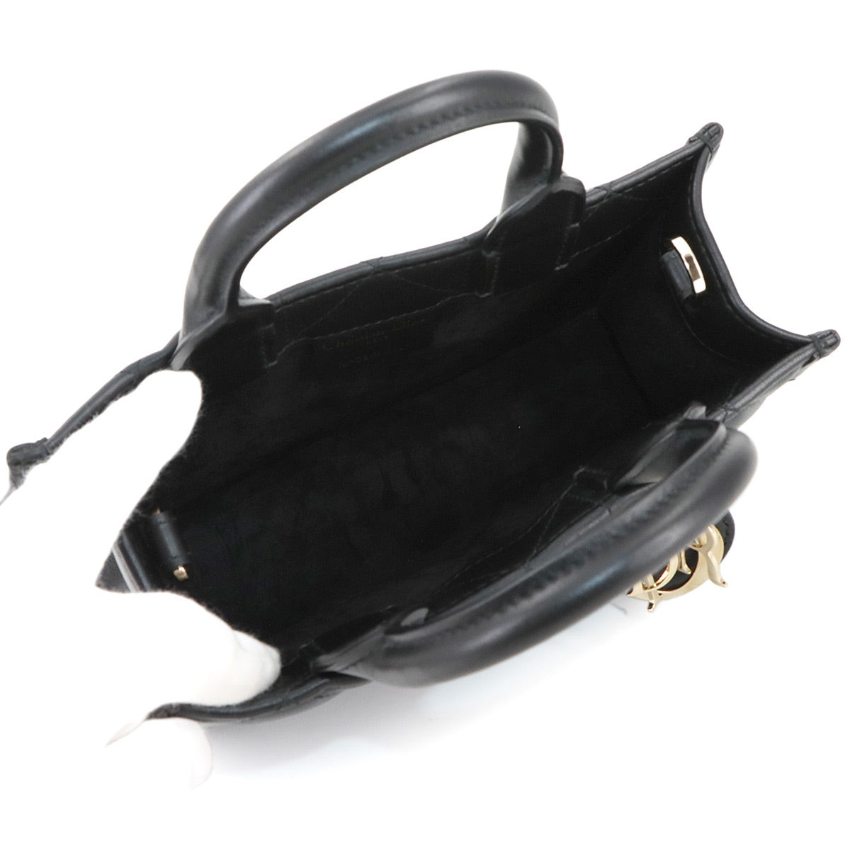 Christian Dior Macrocannage Book Tote Mini Bag Leather Black S5573OWHP 90283252