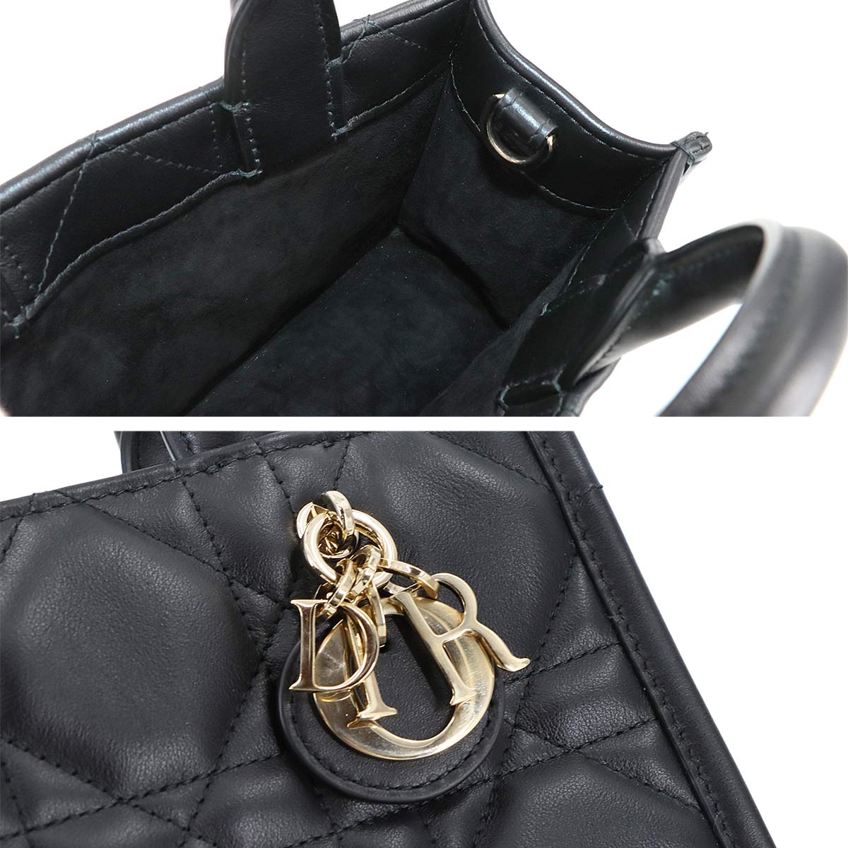 Christian Dior Macrocannage Book Tote Mini Bag Leather Black S5573OWHP 90283252