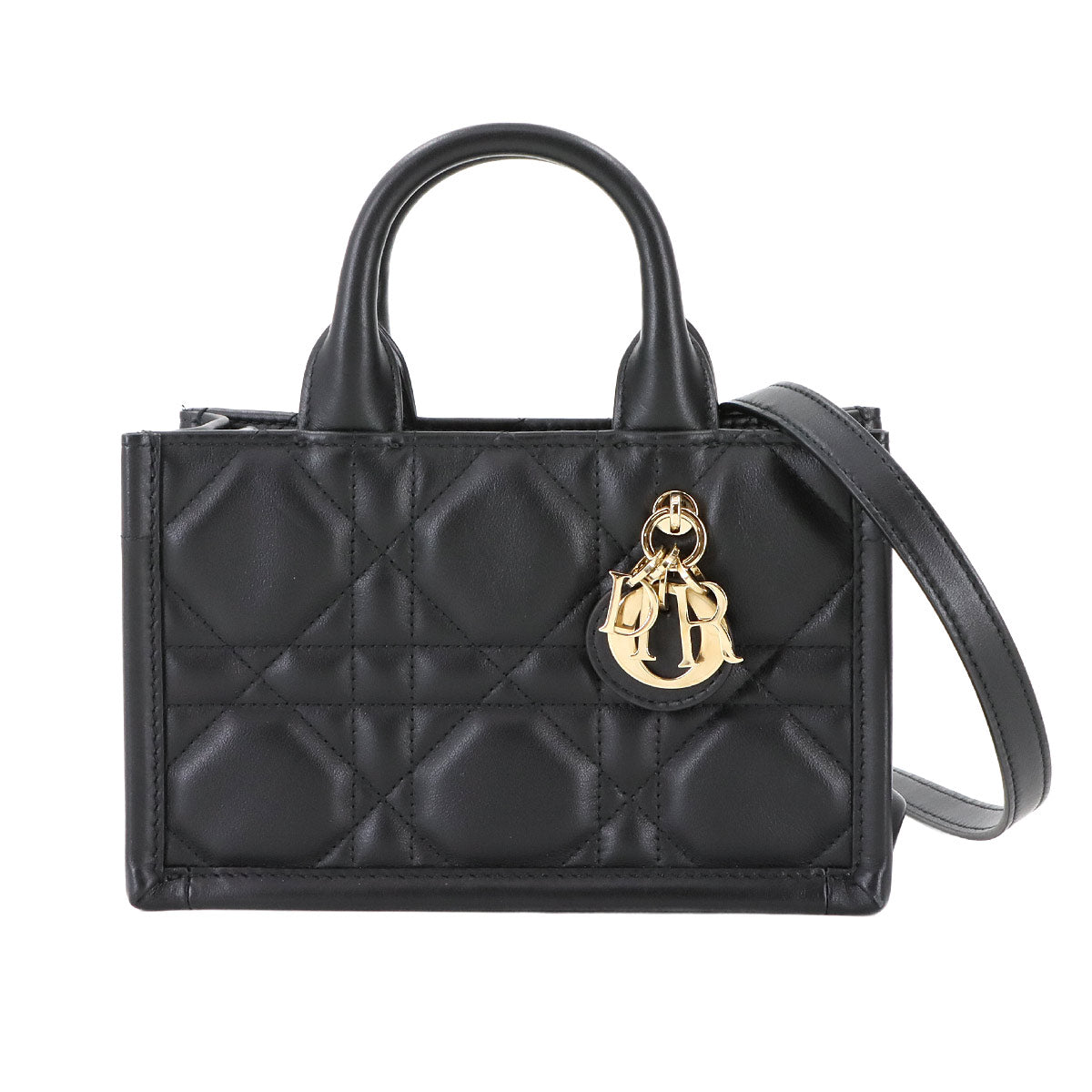 Christian Dior Macrocannage Book Tote Mini Bag Leather Black S5573OWHP 90283252