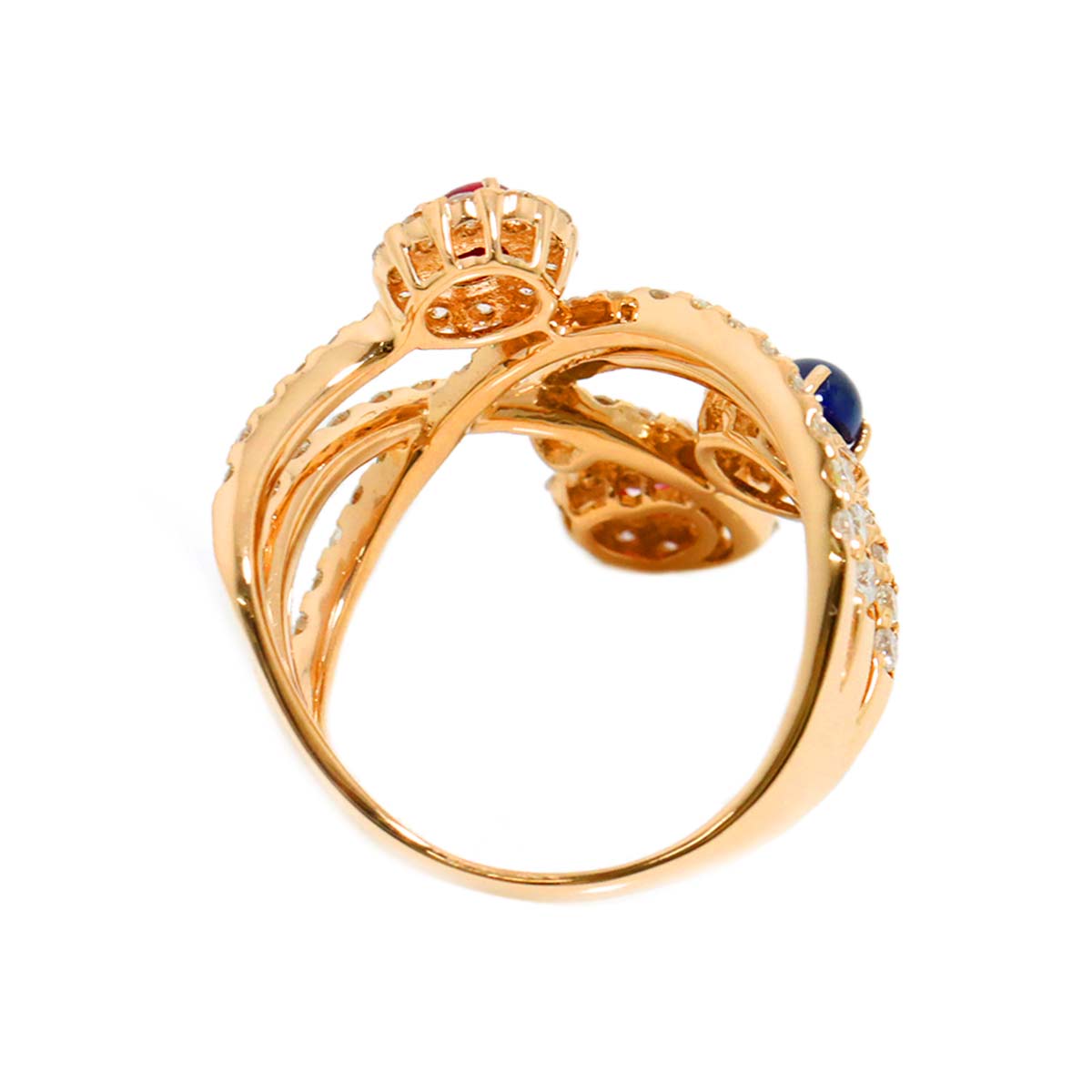 Sapphire 0.28ct/0.38ct Ruby 0.237ct Diamond 1.29ct Ring 18K 750 7.5(US)