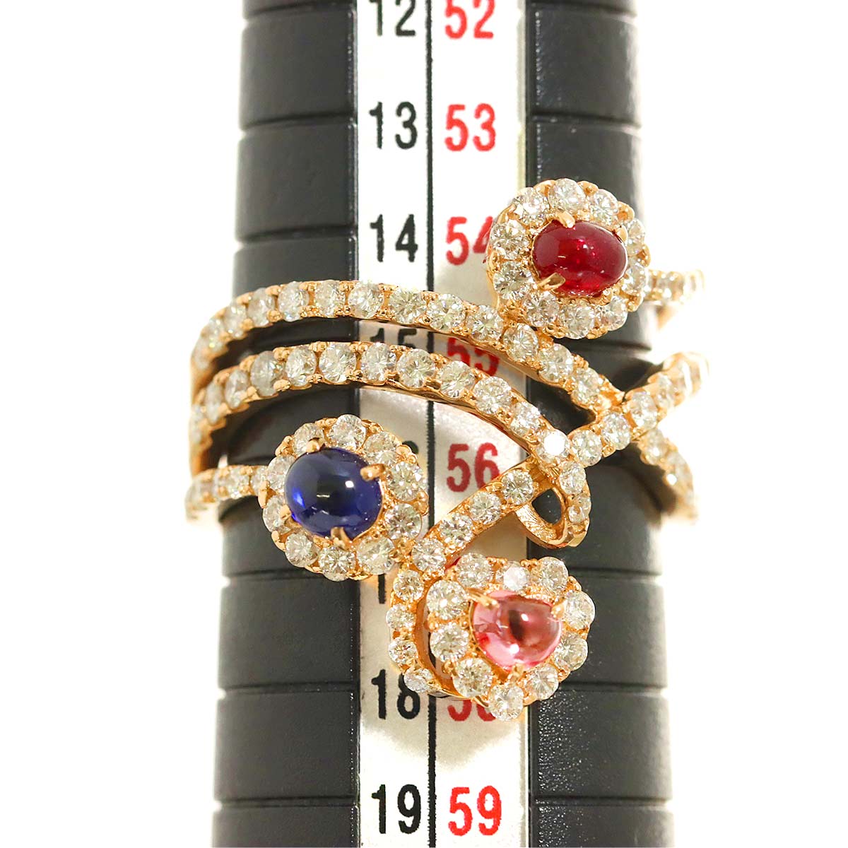 Sapphire 0.28ct/0.38ct Ruby 0.237ct Diamond 1.29ct Ring 18K 750 7.5(US)