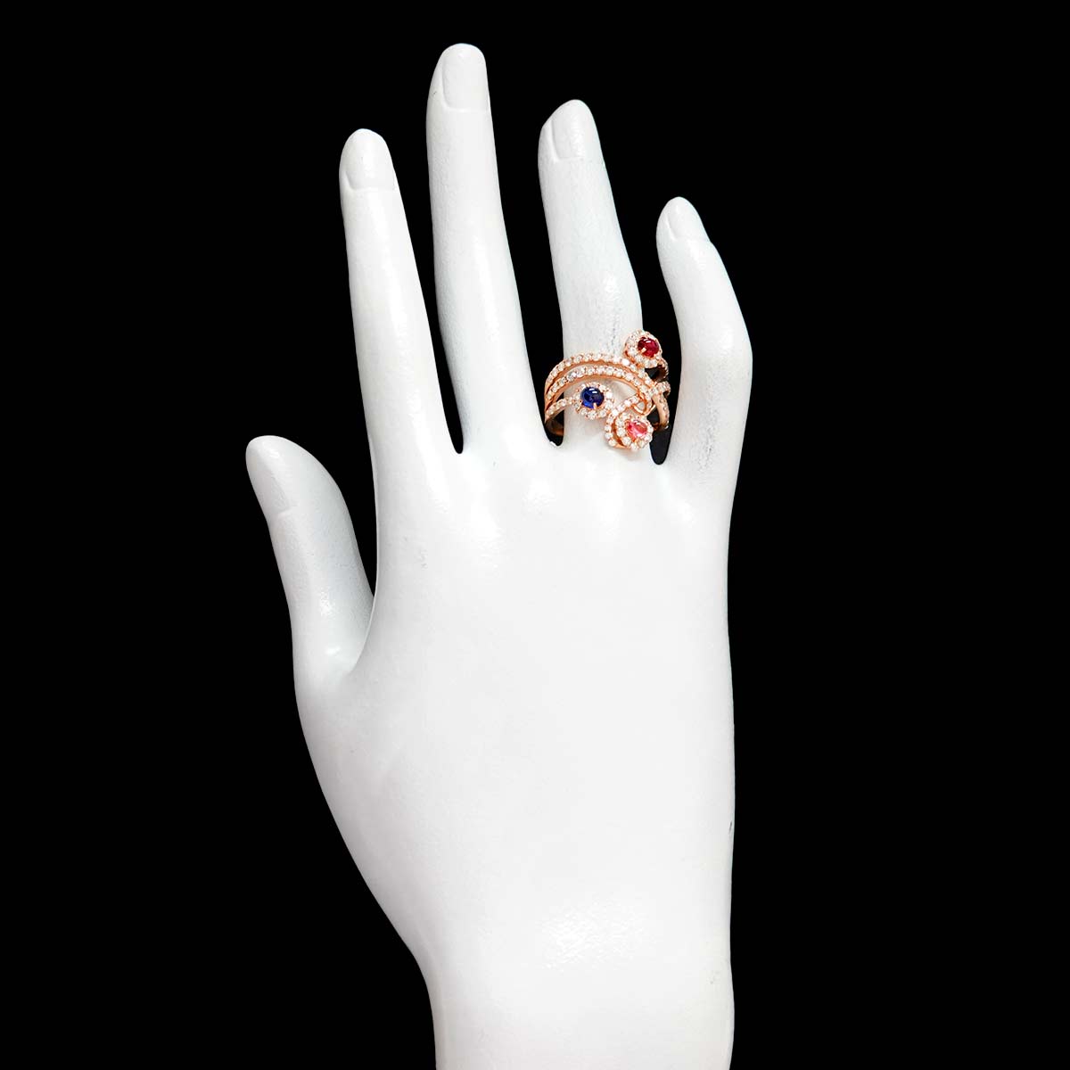 Sapphire 0.28ct/0.38ct Ruby 0.237ct Diamond 1.29ct Ring 18K 750 7.5(US)